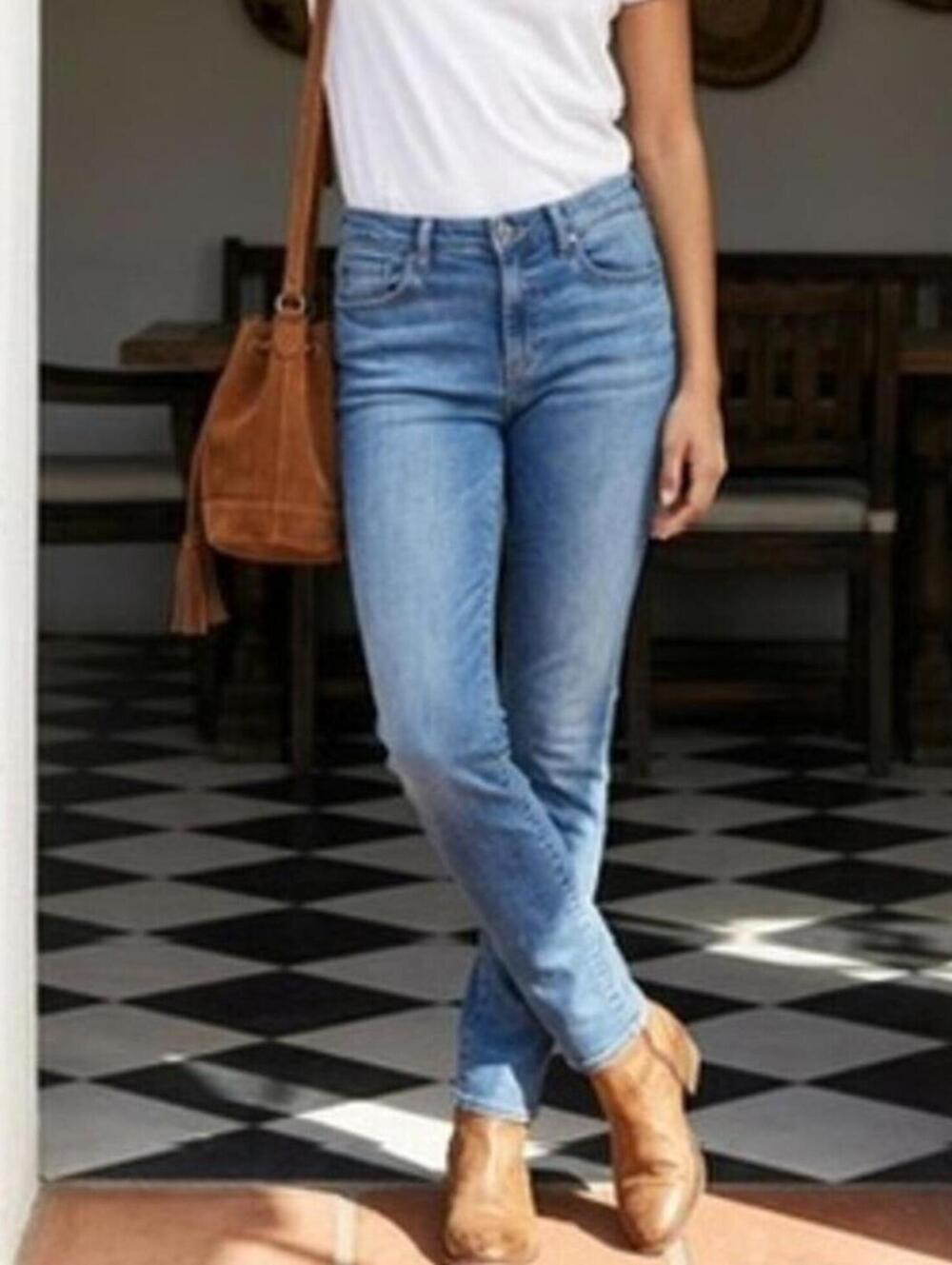 EDWIN Bree Slim Straight Crop Jeans Women 28 Blue Medium Wash Ankle Denim